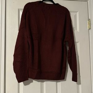 Burgundy Crewneck Batwing Oversized Knit Casual Pullover